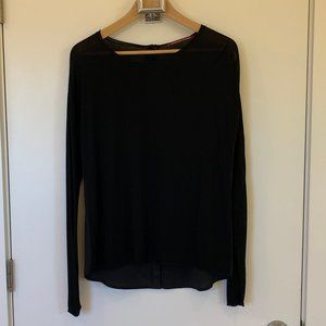 Black Silk & Viscose Long Sleeve Buttonback Top